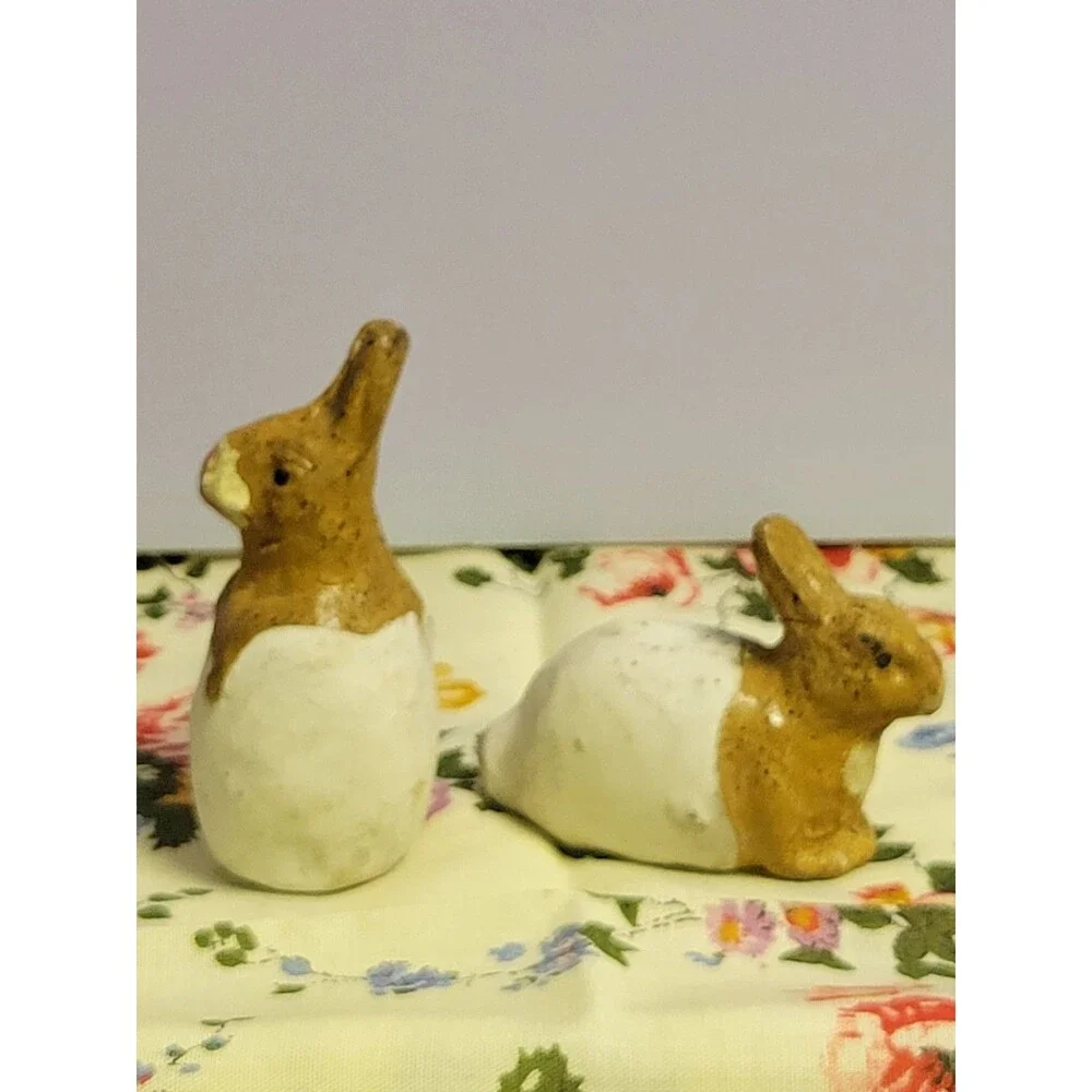Antique  Chalkware Bunny Rabbit Pair Primitive  Easter